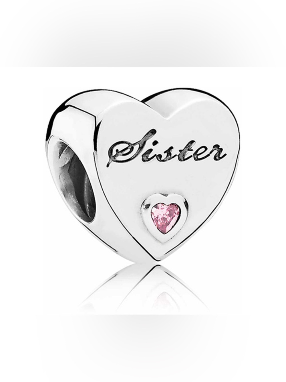 Authentic Pandora Sister’s Love Heart S925 Ale Sterling Silver Charm Pink CZ